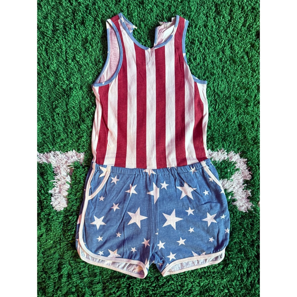 Junk Food American Flag Romper Stars and Stripes Sleeveless Cotton One Piece